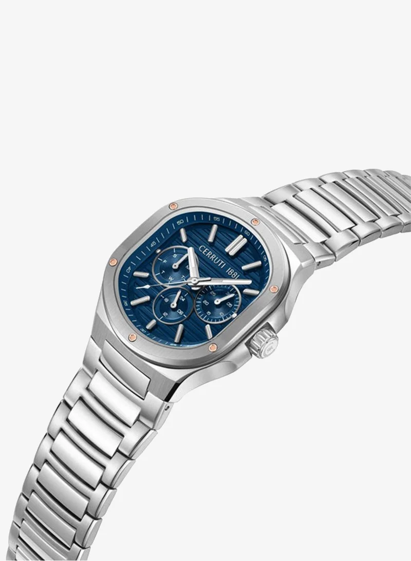 CERRUTI 1881 Trento Blue Dial Stainless Steel Bracelet Multifunction Watch for Men, 40mm