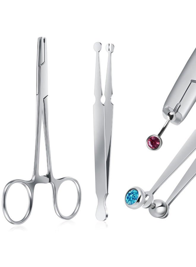Mysora 2 Pcs Piercing Ball Grabber Tool 3mm Piercing Barbell Clamps Tool for Changing Jewelry Stainless Steel Nose Ear Lip Tongue Ball Screw on Removal Tweezers Kit - Image 1