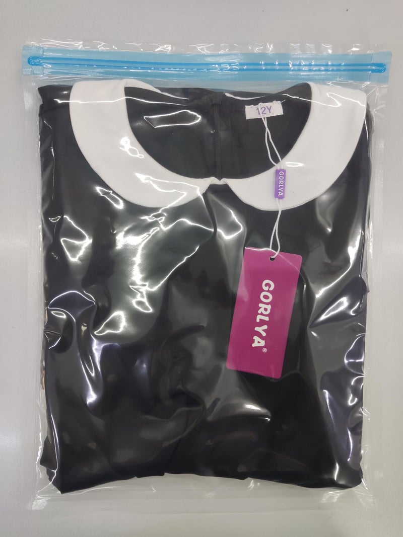 GORLYA Girl's Short Sleeve Casual Vintage Peter Pan Collar Fit and Flare Skater Party Dress with Pockets (GOR1006, 13-14Y, Black) - Image 4