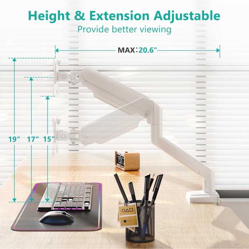 WALI Single Monitor Arm Mount Stand, Adjustable Gas Spring Arm Monitor Mount for Display up to 32 Inch,19.8lbs Capacity (GSMP001W), White - Image 4