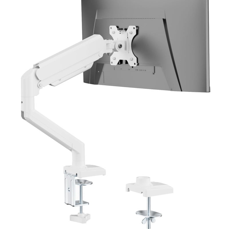 WALI Single Monitor Arm Mount Stand, Adjustable Gas Spring Arm Monitor Mount for Display up to 32 Inch,19.8lbs Capacity (GSMP001W), White - Image 1