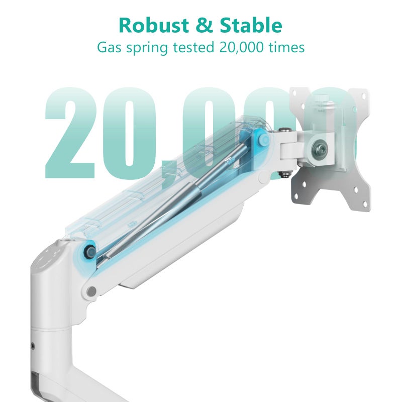 WALI Single Monitor Arm Mount Stand, Adjustable Gas Spring Arm Monitor Mount for Display up to 32 Inch,19.8lbs Capacity (GSMP001W), White - Image 5