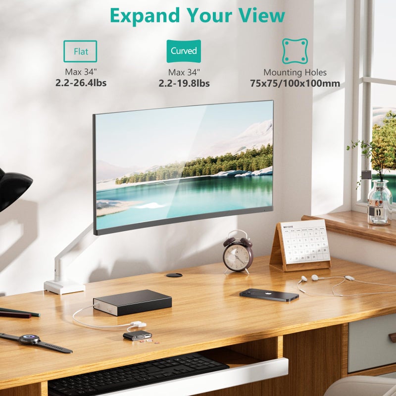WALI Single Monitor Arm Mount Stand, Adjustable Gas Spring Arm Monitor Mount for Display up to 32 Inch,19.8lbs Capacity (GSMP001W), White - Image 2