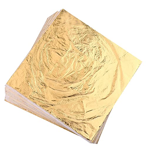 Homepal 100pcs Imitation Gold Leaf for Arts Gilding Crafting Painting Furniture Decoration Imitation Gold Foil Sheets 55 x 55