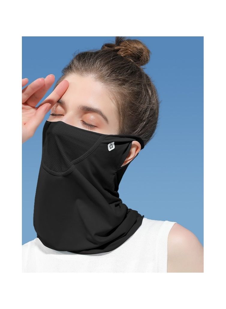 Golovejoy Women Outdoor Cycling Sun Protection Mask Neck protection Sun shading UV Protection Ice Silk Cold Sensation Ear Mask Black