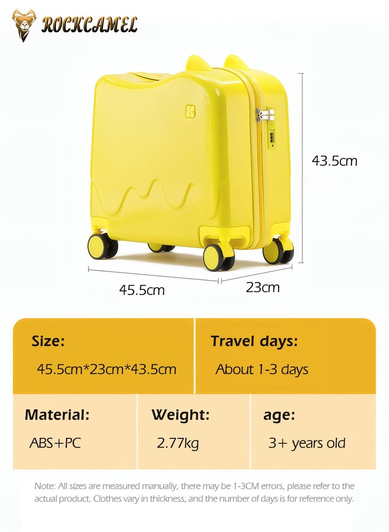 ROCKCAMEL Kids Ride-On Luggage with Cat Ears Design, 360-Degree Swivel Wheels, Suitcase Built-in Anti-Theft Password Lock, Telescopic Handle, Anti-Scratch, Fun Trunk Case for Enjoyable Journeys(Yellow, 18-inch) - Image 3