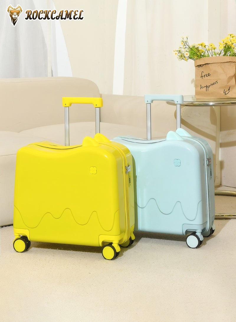 ROCKCAMEL Kids Ride-On Luggage with Cat Ears Design, 360-Degree Swivel Wheels, Suitcase Built-in Anti-Theft Password Lock, Telescopic Handle, Anti-Scratch, Fun Trunk Case for Enjoyable Journeys(Yellow, 18-inch) - Image 5