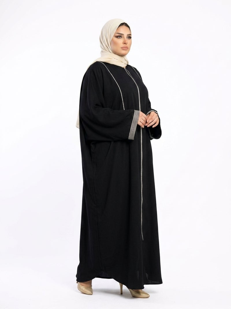 Elegant Black Women's Abaya with Front Zipper Detail, Perfect for Daily & Family Occasions, Color: Black - Size onesize(140KG) - Image 2