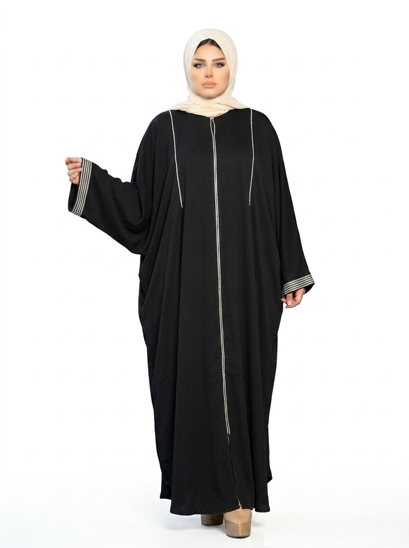Elegant Black Women's Abaya with Front Zipper Detail, Perfect for Daily & Family Occasions, Color: Black - Size onesize(140KG) - Image 1