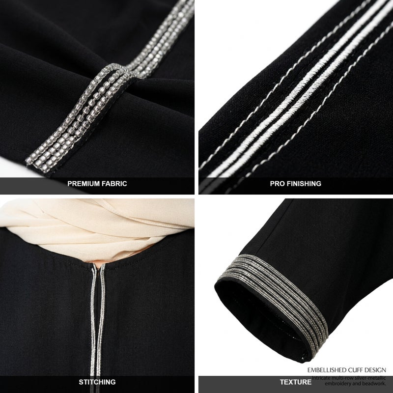 Elegant Black Women's Abaya with Front Zipper Detail, Perfect for Daily & Family Occasions, Color: Black - Size onesize(140KG) - Image 4