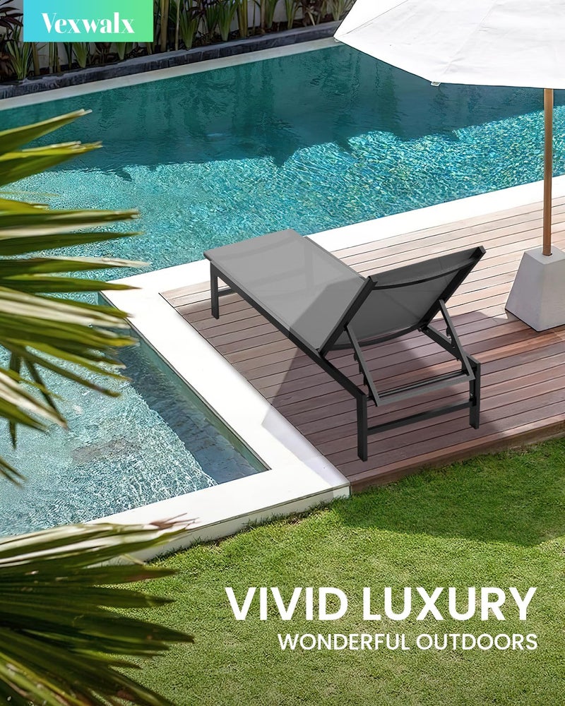 Vexwalx Outdoor Lounge Chair for Pool, Aluminum Chaise Lounge Chairs with 5-Position Recliner, Patio Lounge Chair for Backyard, Poolside, Deck, Lawn (Darkgray) - Image 2