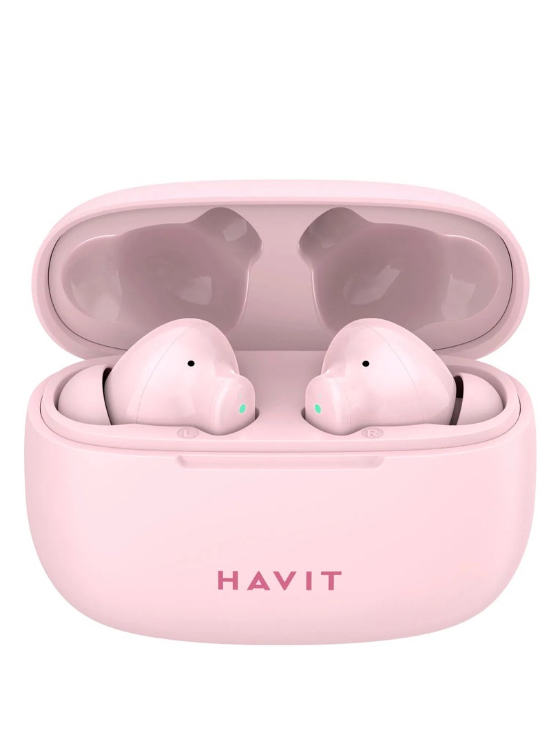 havit True Wireless Bluetooth V5.3 Earbuds, HiFi Stereo with Deep Bass, Smart Touch Control, 10mm Driver, Dual Microphones with ENC for Clear Calls, 20 Hours Playback, In-Ear Earphones, Compatible with iOS and Android Devices, Wireless Earphones for Music & Calls (Pink)  - Image 2