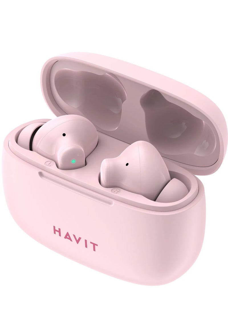 havit True Wireless Bluetooth V5.3 Earbuds, HiFi Stereo with Deep Bass, Smart Touch Control, 10mm Driver, Dual Microphones with ENC for Clear Calls, 20 Hours Playback, In-Ear Earphones, Compatible with iOS and Android Devices, Wireless Earphones for Music & Calls (Pink)  - Image 3