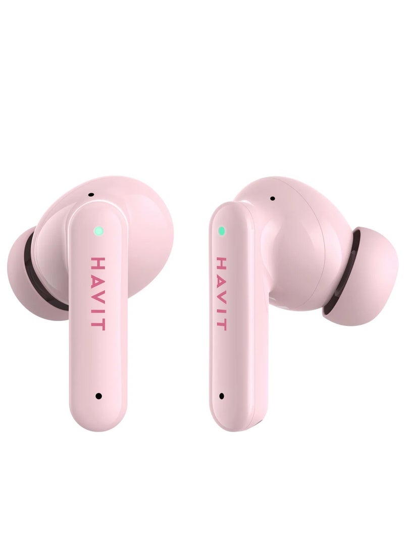havit True Wireless Bluetooth V5.3 Earbuds, HiFi Stereo with Deep Bass, Smart Touch Control, 10mm Driver, Dual Microphones with ENC for Clear Calls, 20 Hours Playback, In-Ear Earphones, Compatible with iOS and Android Devices, Wireless Earphones for Music & Calls (Pink)  - Image 4