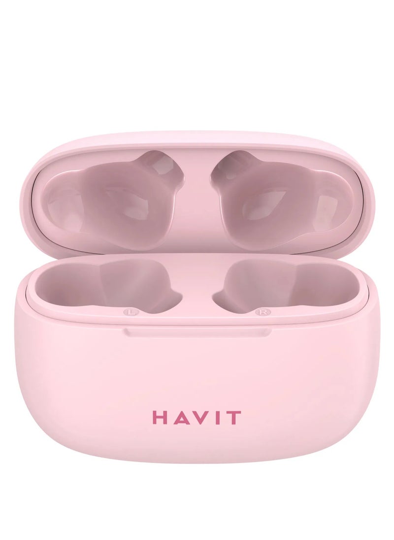 havit True Wireless Bluetooth V5.3 Earbuds, HiFi Stereo with Deep Bass, Smart Touch Control, 10mm Driver, Dual Microphones with ENC for Clear Calls, 20 Hours Playback, In-Ear Earphones, Compatible with iOS and Android Devices, Wireless Earphones for Music & Calls (Pink)  - Image 5