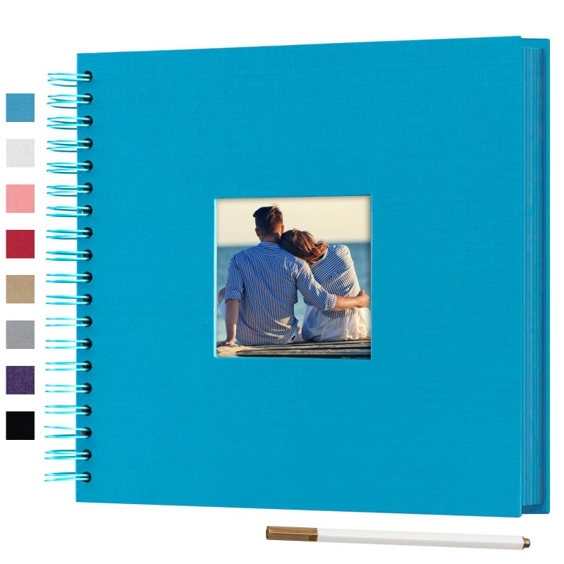 10 x 10 Inch DIY Scrapbook Photo Album with Window Design Cover 80 Pages Craft Paper Memory Book for Weeding Anniversary Travel and Baby Blue
