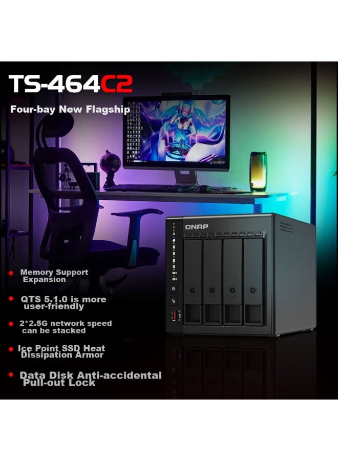 Qnap Ts-464c2, Cube-shaped Nas Network Storage Server, Four-core Processor, Built-in Dual M.2 Slots - Image 2