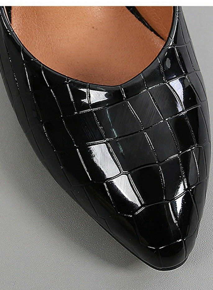 Loquat Women's Shiny Platform Wedge Heeled Sandals Slip On Closed Pointed Toe Wedge Pumps Black  - Image 3