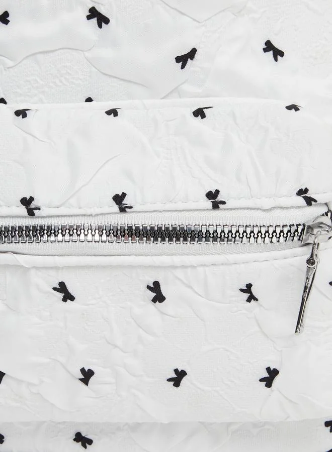 Styli Styli White Bow Printed Mini Backpack with Zip Closure