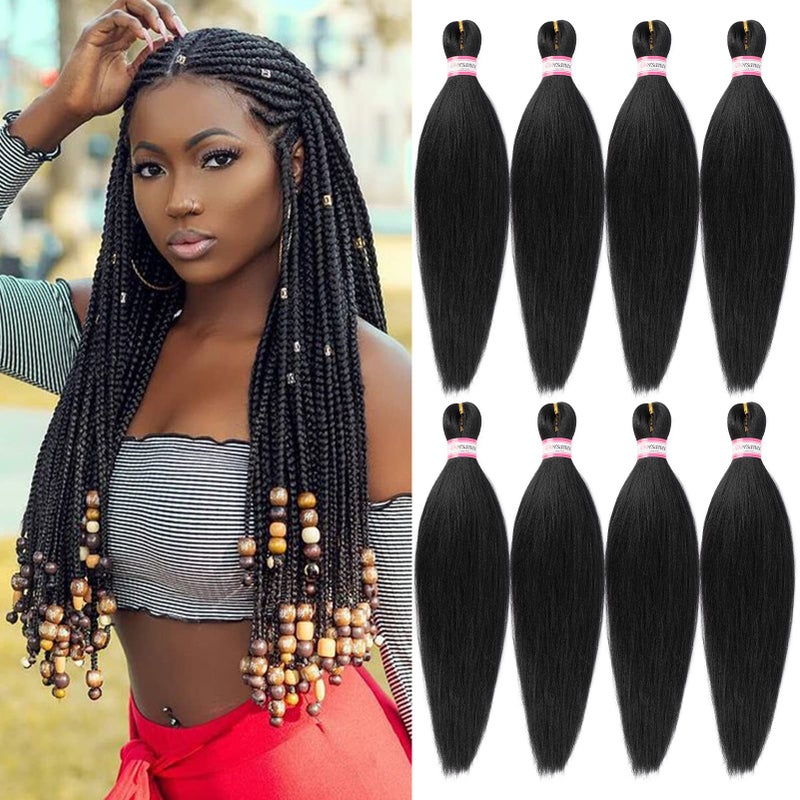 Dorsanee Pre Stretched Braiding Hair 8 Packs 18 Inch Professional Hair for Braiding Easy to Twist Crochet Braids Hot Water Setting Yaki Straight Synthetic Hair Extensions 1B