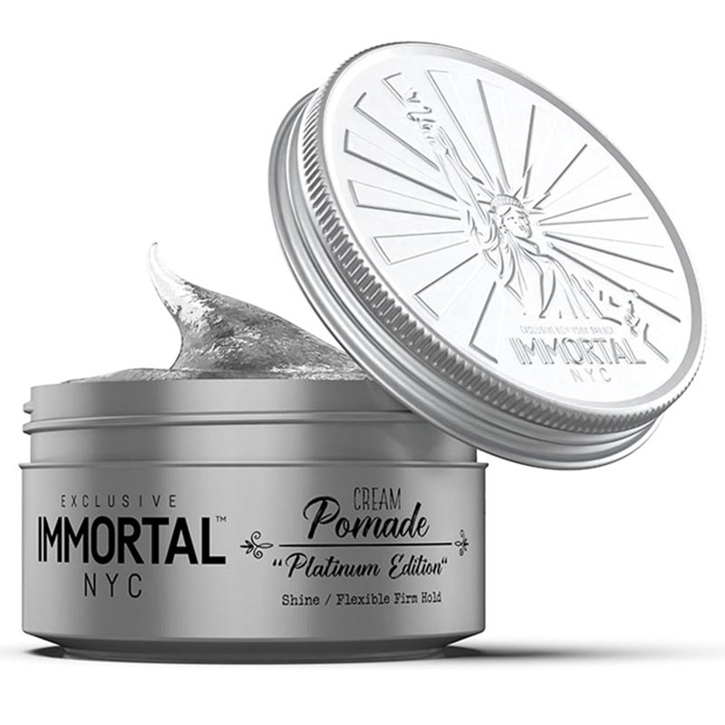 Immortal NYC Hair Styling Cream Pomade Platinum Edition - Mens Water Based, No Residue Hair Balm - All Natural Pomade -Strong Firm Hold - Gel for All Hair Types - Image 1