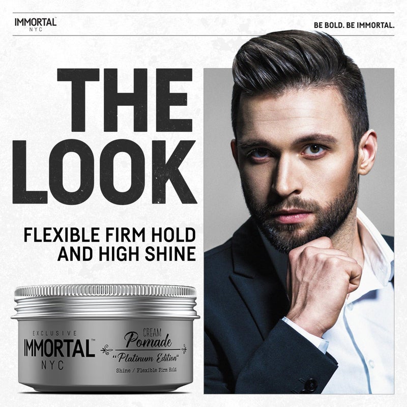Immortal NYC Hair Styling Cream Pomade Platinum Edition - Mens Water Based, No Residue Hair Balm - All Natural Pomade -Strong Firm Hold - Gel for All Hair Types - Image 2