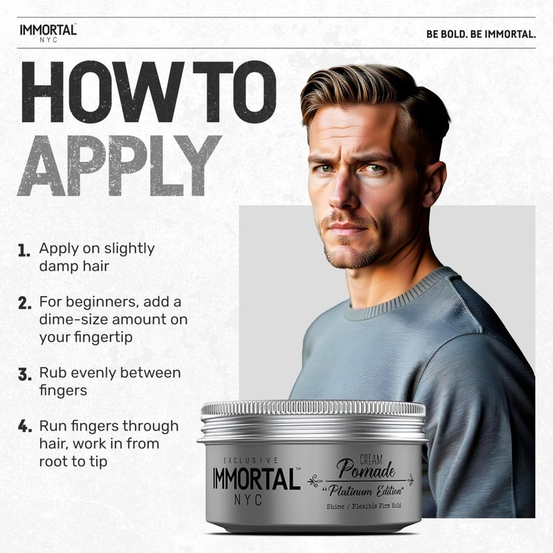 Immortal NYC Hair Styling Cream Pomade Platinum Edition - Mens Water Based, No Residue Hair Balm - All Natural Pomade -Strong Firm Hold - Gel for All Hair Types - Image 5