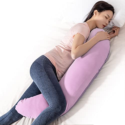 BYRIVER 39" Pink Purple Cute Body Pillow for Women Girl Side Sleepers, C Shaped Pregnancy Pillow, Anxiety Relief Hugging Pillow for Adults, 100% Cotton Pillow Cover, Gifts for New Mom (ZI-L) - Image 4
