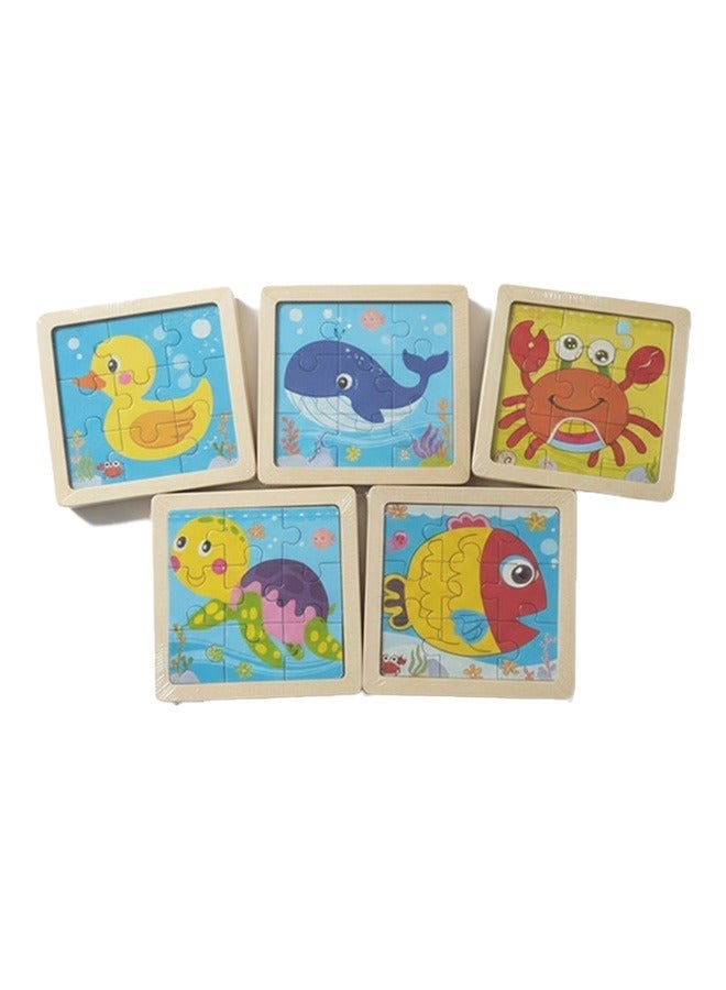 High Quality Wooden Early Learning Puzzle Set for Kids – Educational Jigsaw Toys with Water Animals Theme (Whale, Duck, Tortoise, Fish, Crab), Objects & Shapes – Montessori Activity for Toddlers, Boys, Girls, Indoor & Outdoor Play - Image 1