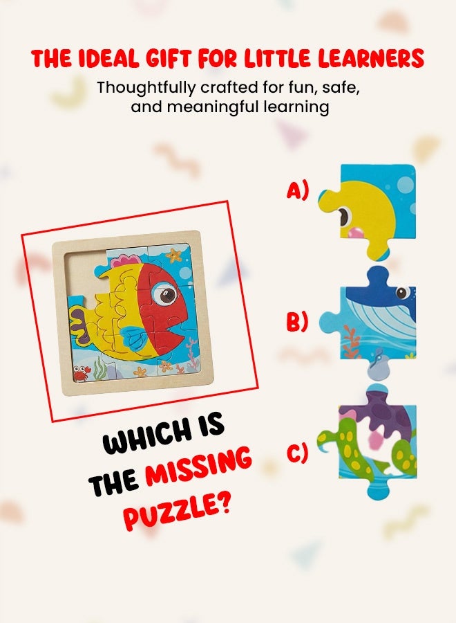 High Quality Wooden Early Learning Puzzle Set for Kids – Educational Jigsaw Toys with Water Animals Theme (Whale, Duck, Tortoise, Fish, Crab), Objects & Shapes – Montessori Activity for Toddlers, Boys, Girls, Indoor & Outdoor Play - Image 3