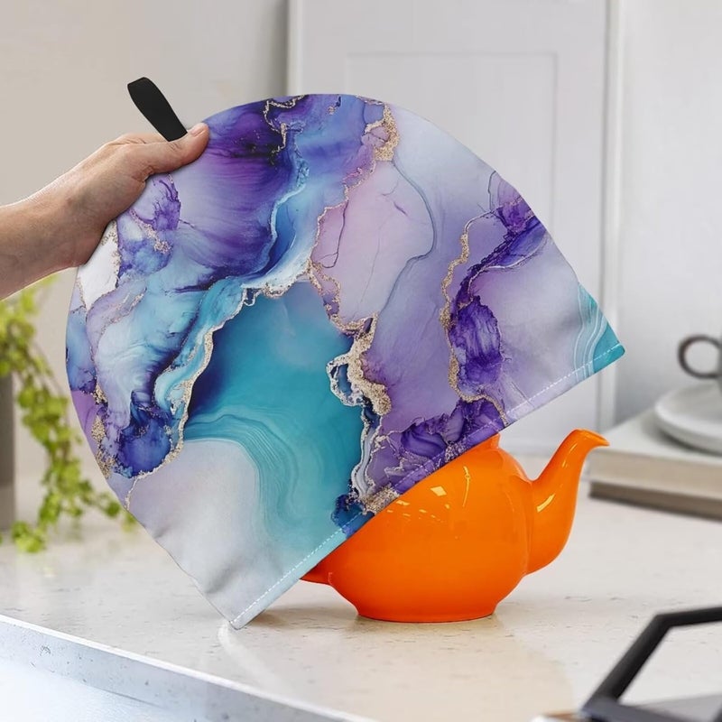 Tea Pot Cozies Marble Tea Cup Insulation Pad Tea Cozy for Teapot Insulated Tea Pot Cozy Tea Pot Cozy for Keeping Warm Tea Cosy for Teapot Dust Protector Purple Tea Cosy for Teapot - Image 3