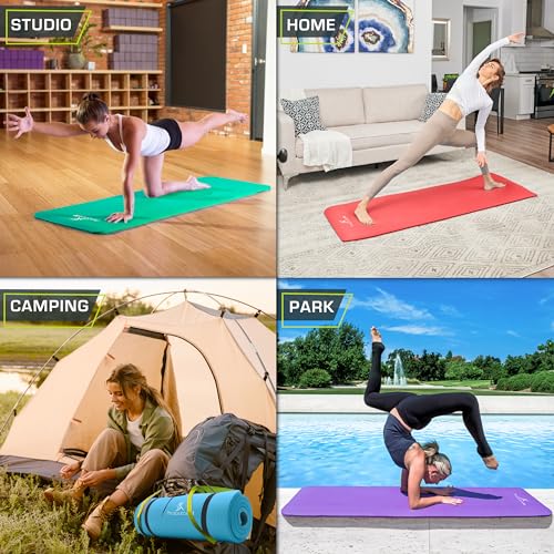 ProSourceFit حصيرة يوغا وبيلاتس سميكة إضافية من بروسورس فيت ½” (13 مم)، حصيرة تمارين عالية الكثافة بطول 71 بوصة مع رغوة مريحة وحزام حمل - Image 5