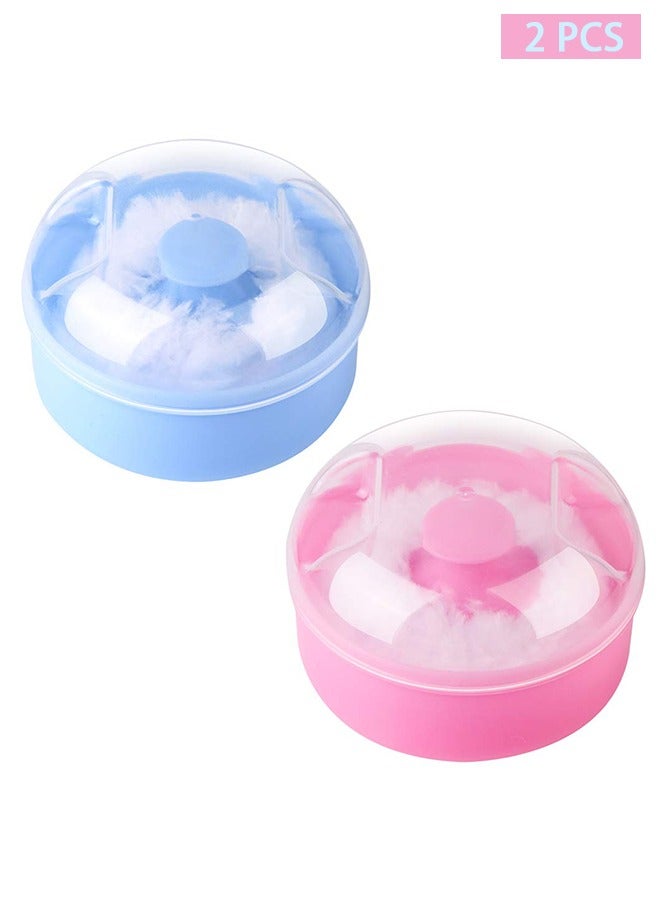 HY 2Pcs Baby Body Cosmetic Powder Puff Body Powder Puff and Container Case (Pink and Blue) - Image 1