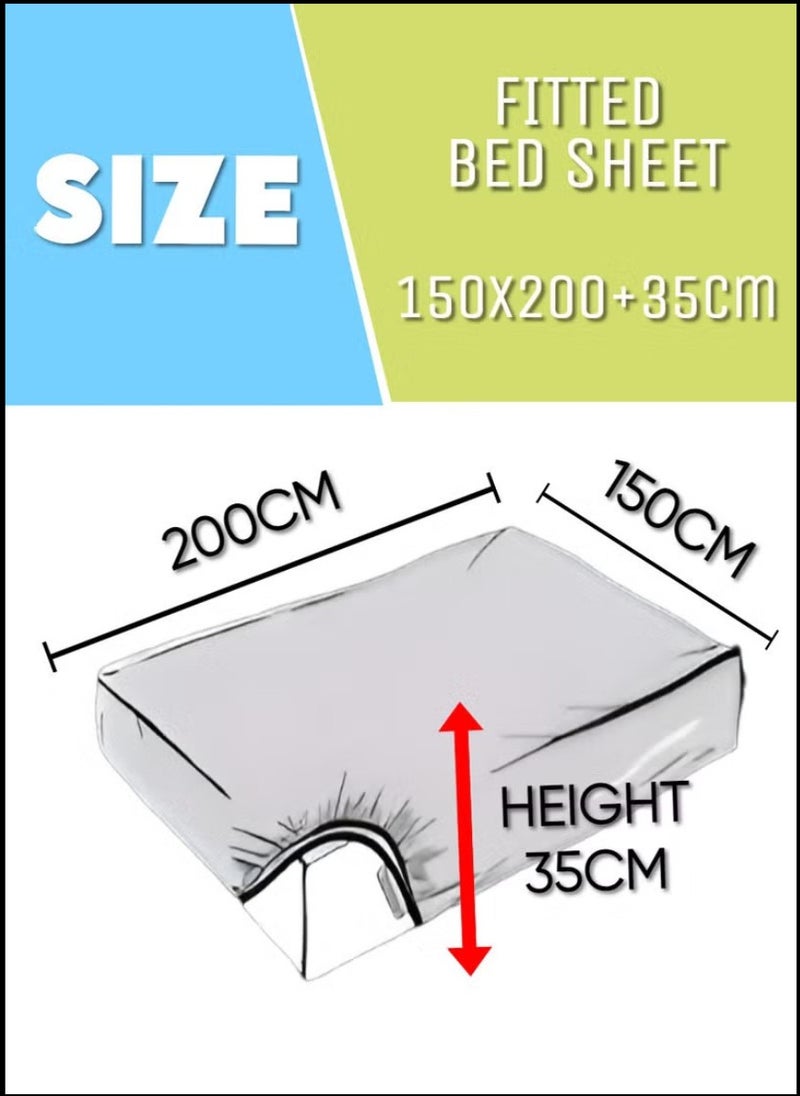 Blueberry طقم ملاءات مفروشة مخططة مزدوجة لون بيج قطن 3 قطع جيب عميق 150x200+35 سم - Image 5