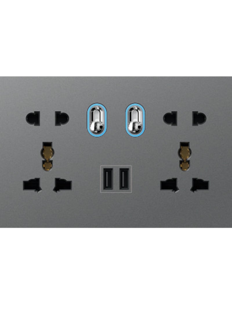 Foreign trade ballet switch socket (146 type two-position switch with two-position multi-five-hole socket + 2USB) 