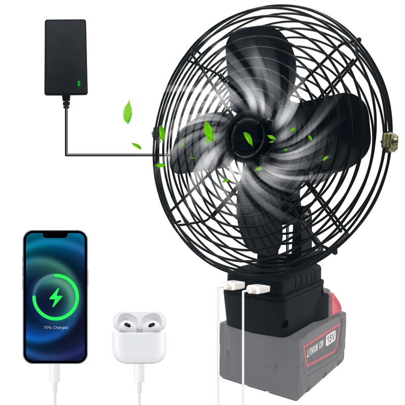 byczone Portable Cordless Fan for Milwaukee m18 Battery Cordless Works Fan Battery Powered Fan20W 3500RPM Brushless Motor Fan with Low Voltage ProtectionUSBPort for IndustrialNo Battery