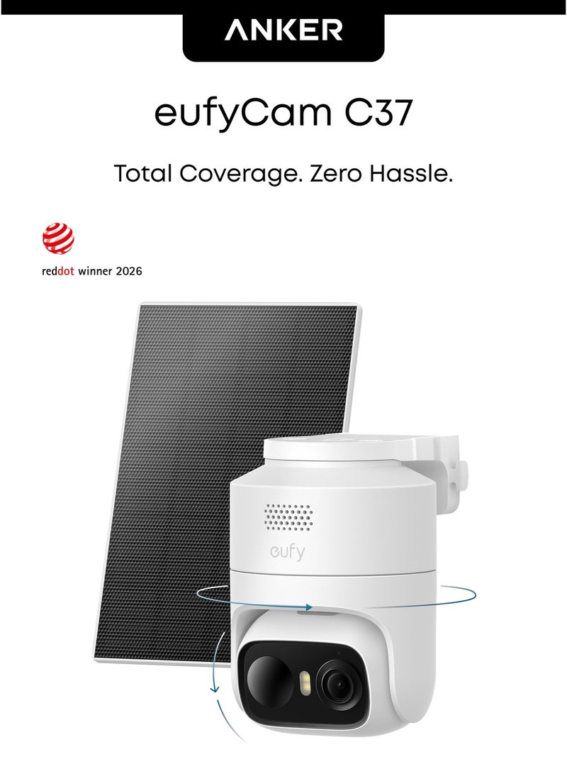 eufy Security eufyCam C37,2K Solar Security Camera Outdoor Wireless,360° Pan&Tilt AI Tracking,Human/Pet/Vehicle Detection,Flexible Solar Panel,Color Night Vision,No Monthly Fee,Work with Alexa - Image 1