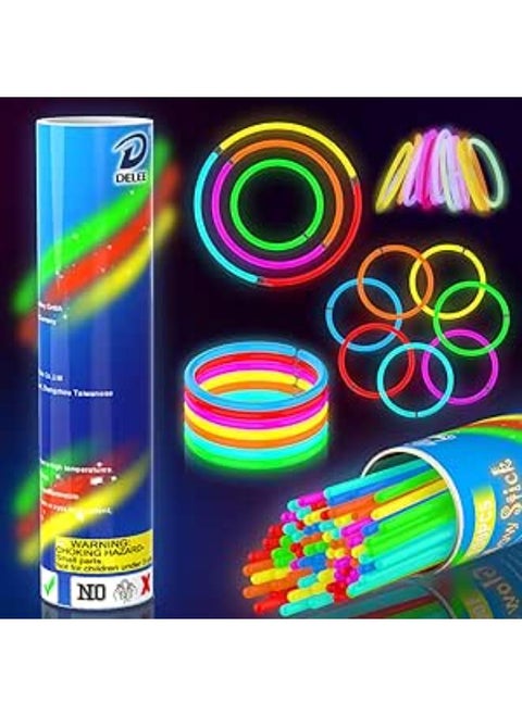 DELEE 100 Premium Glow Sticks Party Pack 8 inch with Connectors to make Glow Necklaces and Bracelets for Kids Glow Sticks For Dark Party Supplies Light Sticks, Halloween Decorations