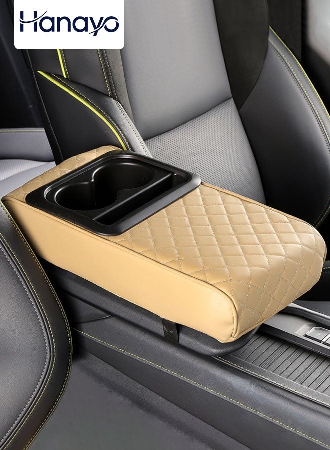 Hanayo Car Armrest Booster Pads  Multipurpose Car Center Console Heighten Cover Leather Car Armrest Cover Protector Armrest Box Suitable for Most Vehicles SUVs Trucks Cars(Beige) - Image 1
