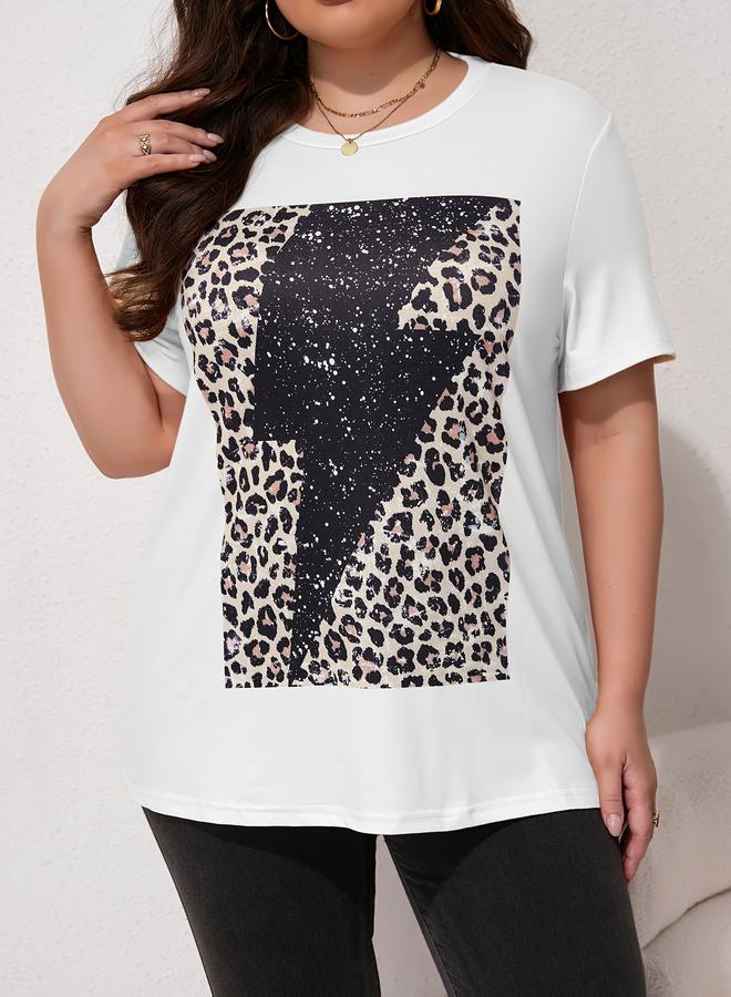 Take Two Plus Size White Short Sleeve Leopard Print Bolt T-Shirt - Image 3