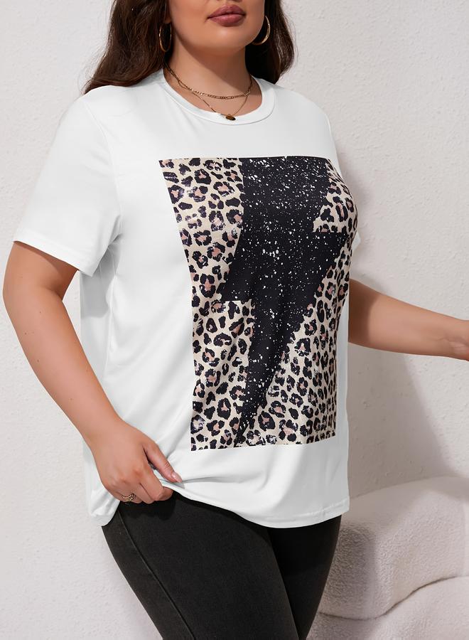 Take Two Plus Size White Short Sleeve Leopard Print Bolt T-Shirt - Image 5
