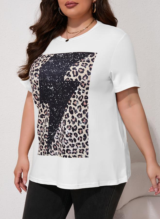 Take Two Plus Size White Short Sleeve Leopard Print Bolt T-Shirt - Image 4