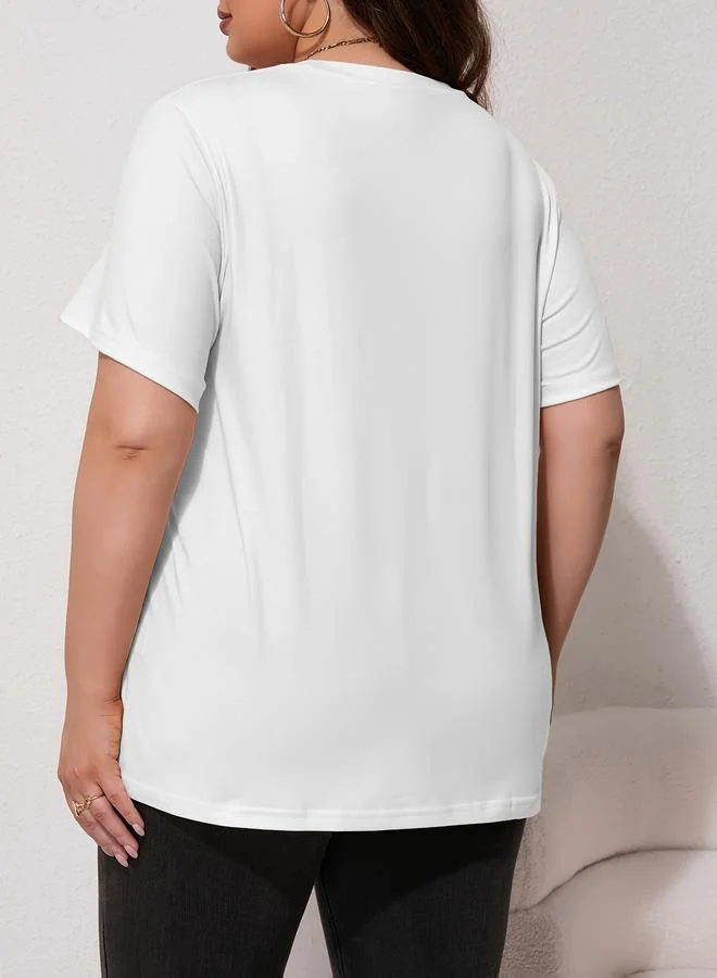 Take Two Plus Size White Short Sleeve Leopard Print Bolt T-Shirt