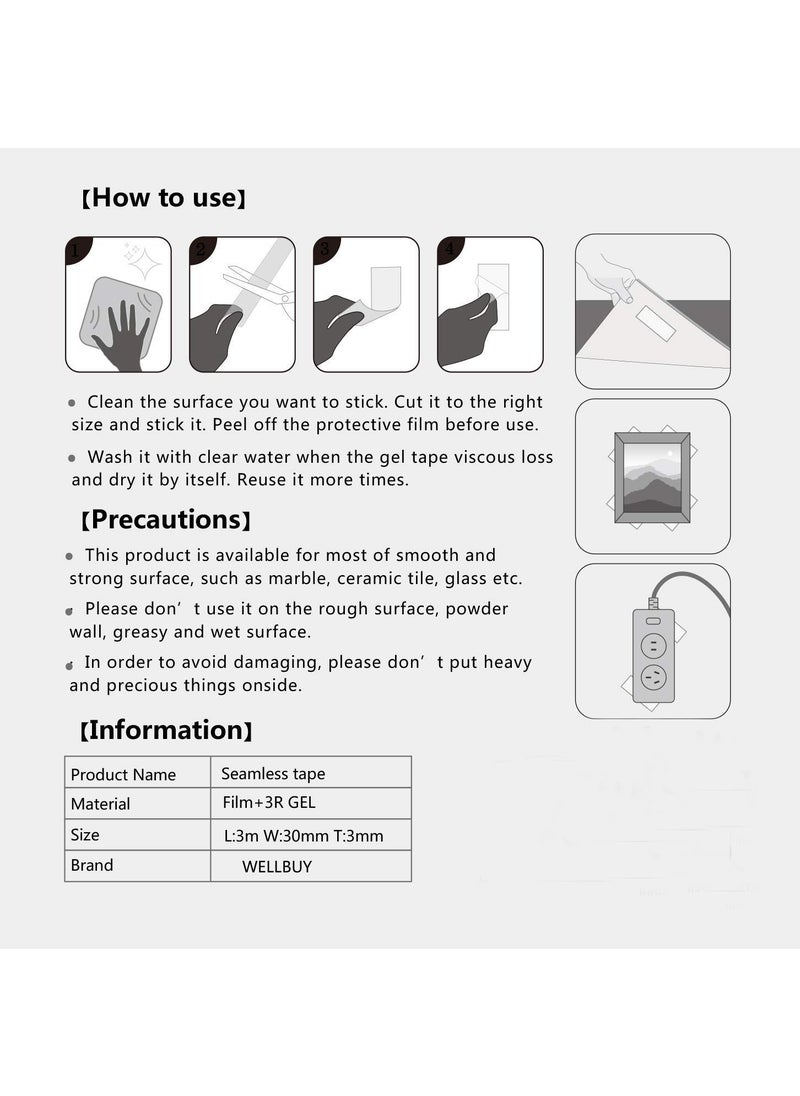 TOPHAVEN TOPHAVEN Washable Adhesive Tape NanoTape Reusable Clear Double Sided Adhesive Silicone Anti-Slip Tape, Traceless Removable Sticky Strips Grip for Fixing Carpet Phones Pictures Pen Key| (3M)  - Image 5