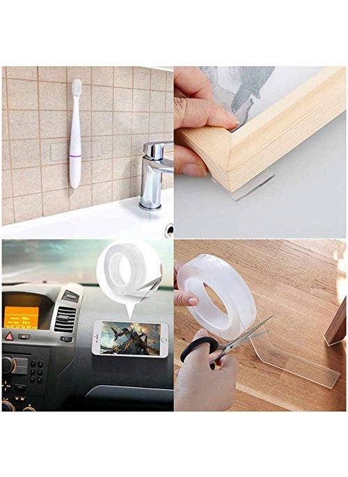 TOPHAVEN TOPHAVEN Washable Adhesive Tape NanoTape Reusable Clear Double Sided Adhesive Silicone Anti-Slip Tape, Traceless Removable Sticky Strips Grip for Fixing Carpet Phones Pictures Pen Key| (3M)  - Image 2