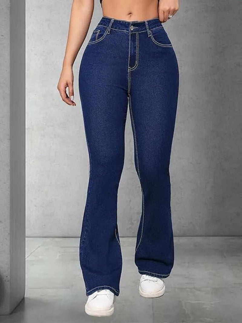 ADBUCKS Women's Wide Leg Fit High Rise Jeans II Bootcut Jeans II (in, Numeric, 40, Dxblue) - Image 4