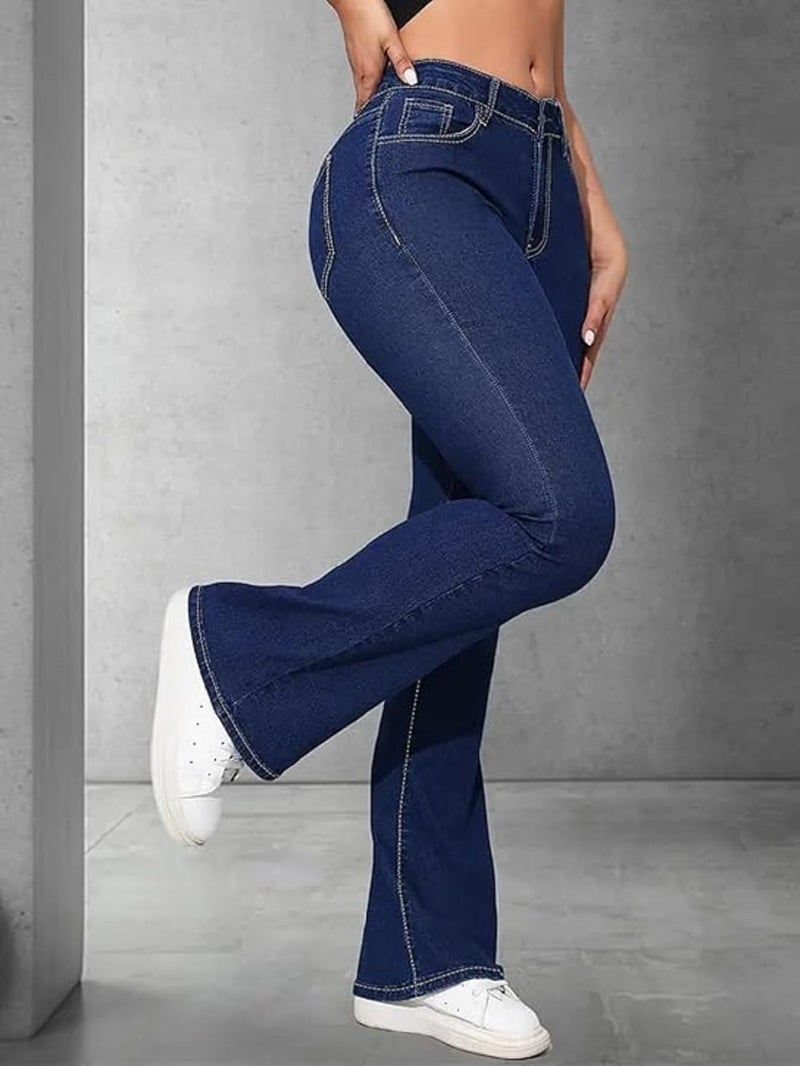ADBUCKS Women's Wide Leg Fit High Rise Jeans II Bootcut Jeans II (in, Numeric, 40, Dxblue) - Image 3
