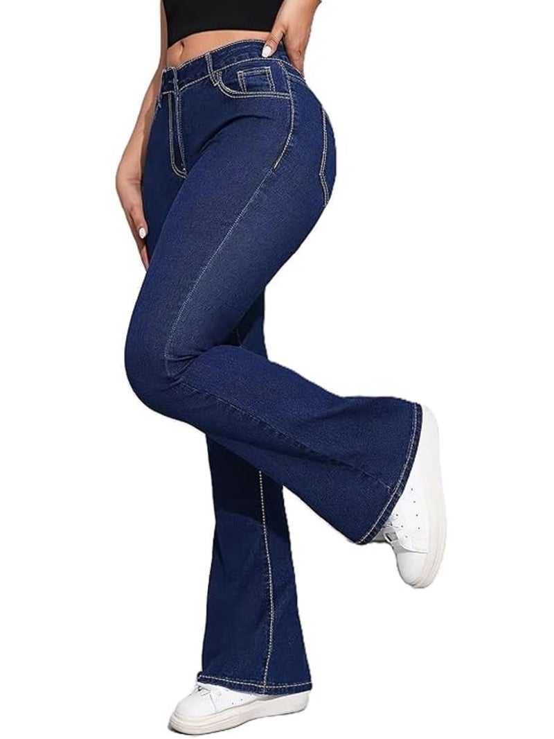 ADBUCKS Women's Wide Leg Fit High Rise Jeans II Bootcut Jeans II (in, Numeric, 40, Dxblue) - Image 1