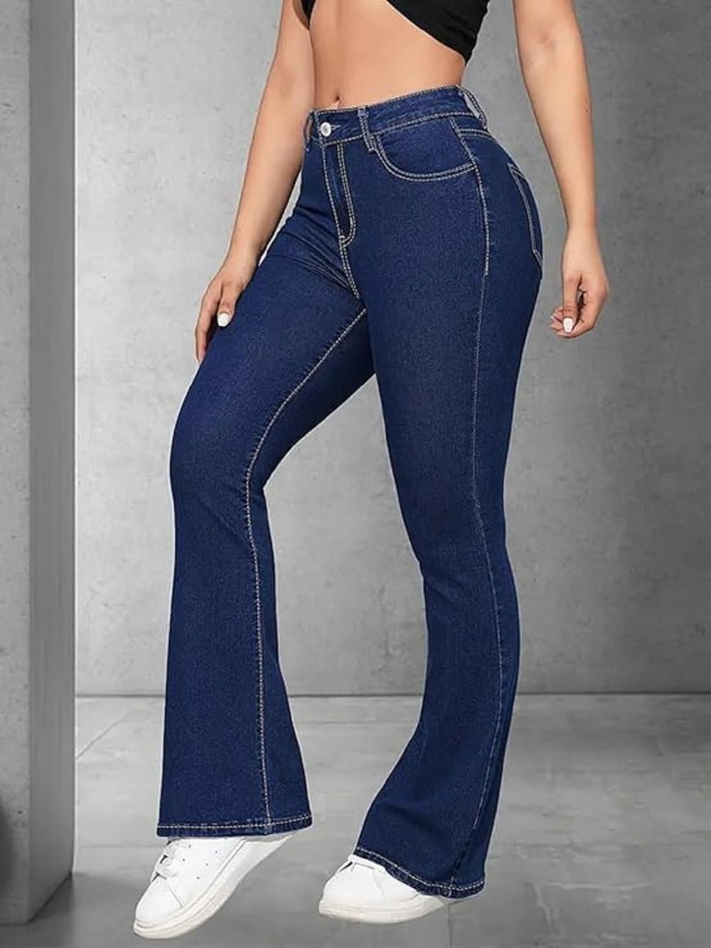 ADBUCKS Women's Wide Leg Fit High Rise Jeans II Bootcut Jeans II (in, Numeric, 40, Dxblue) - Image 2