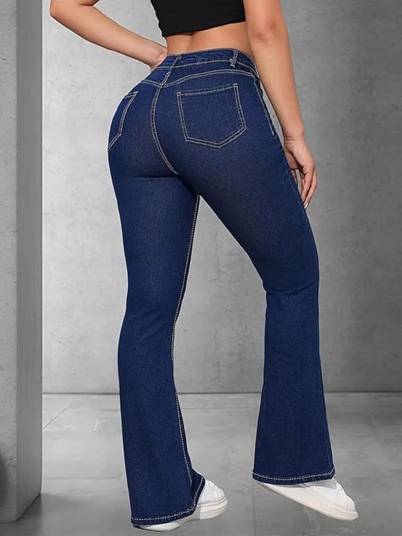 ADBUCKS Women's Wide Leg Fit High Rise Jeans II Bootcut Jeans II (in, Numeric, 40, Dxblue) - Image 5